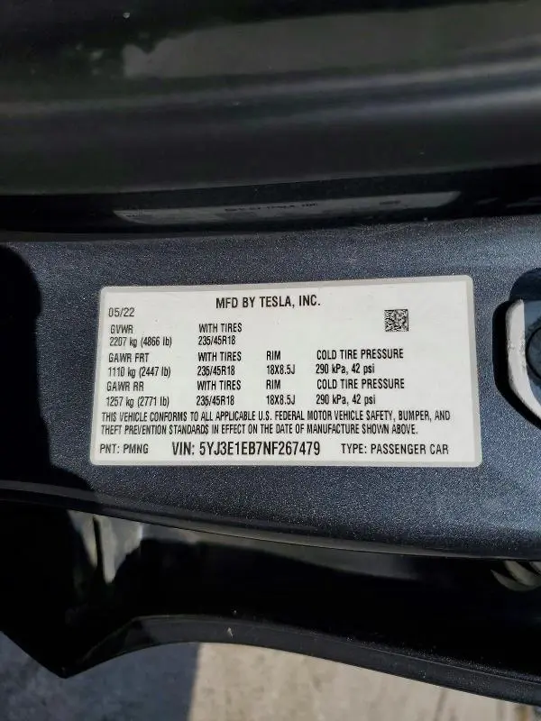 2022 TESLA MODEL 3   