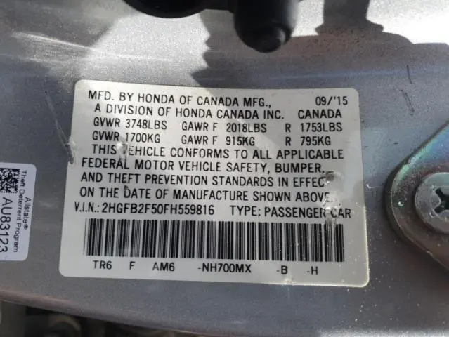 2015 HONDA CIVIC LX  