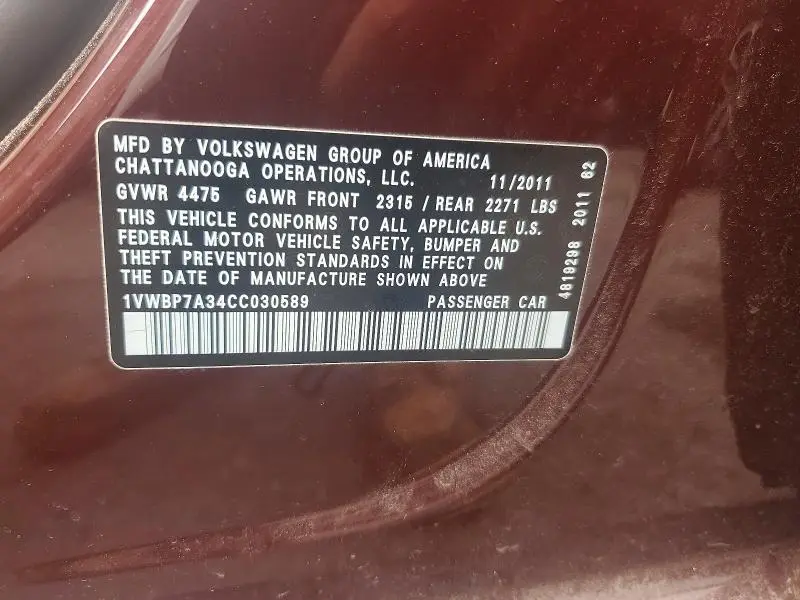2012 VOLKSWAGEN PASSAT SE  