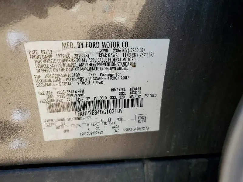 2013 FORD TAURUS SEL  