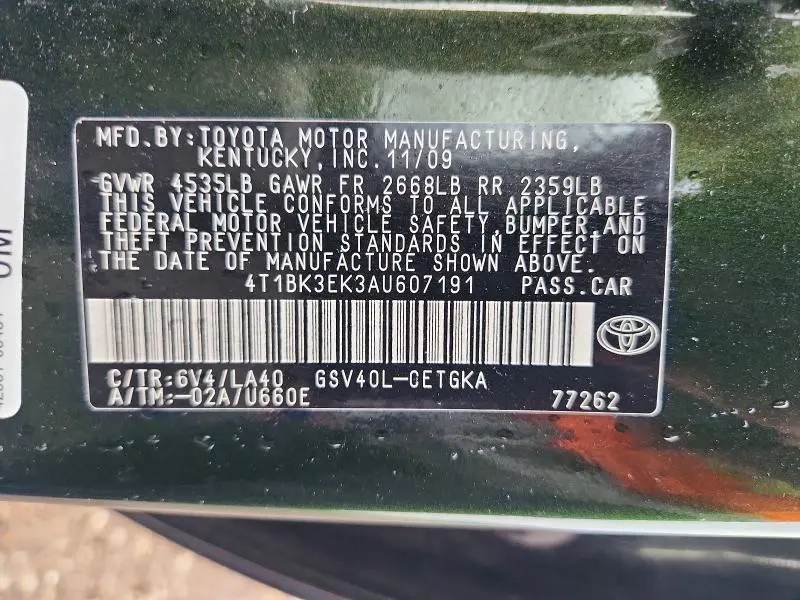 2010 TOYOTA CAMRY XLE V6  