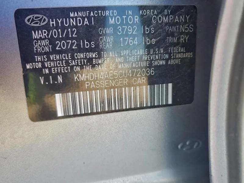 2012 HYUNDAI ELANTRA GLS  