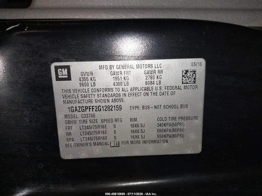 2016 CHEVROLET EXPRESS 3500 LT