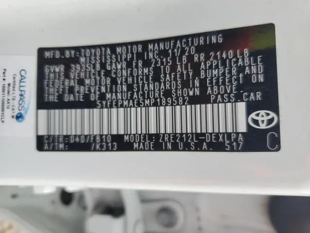 2021 TOYOTA COROLLA LE  