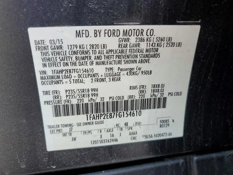2015 FORD TAURUS SEL  