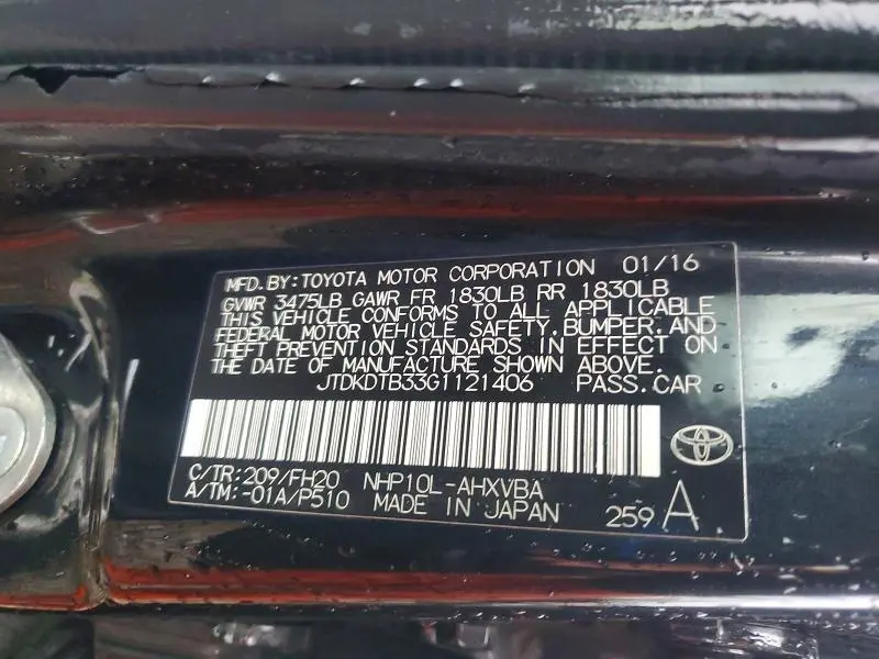 2016 TOYOTA PRIUS C ONE  