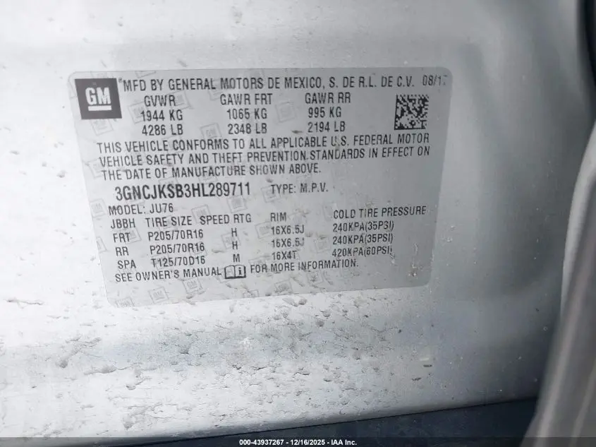 2017 CHEVROLET TRAX LS