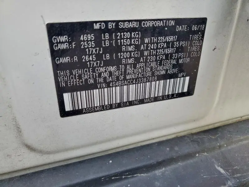 2018 SUBARU OUTBACK 2.5I PREMIUM  