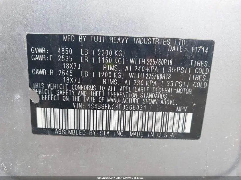 2015 SUBARU OUTBACK 3.6R LIMITED
