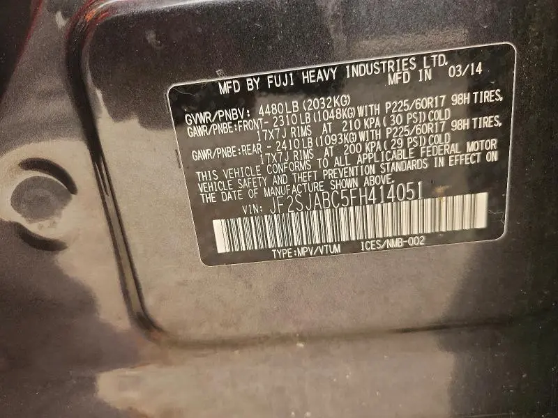 2015 SUBARU FORESTER 2.5I  