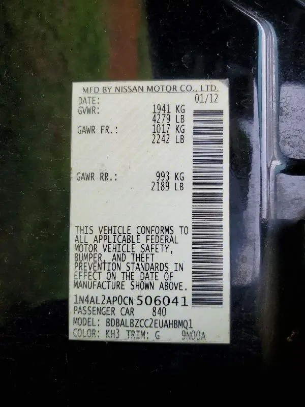 2012 NISSAN ALTIMA BASE  