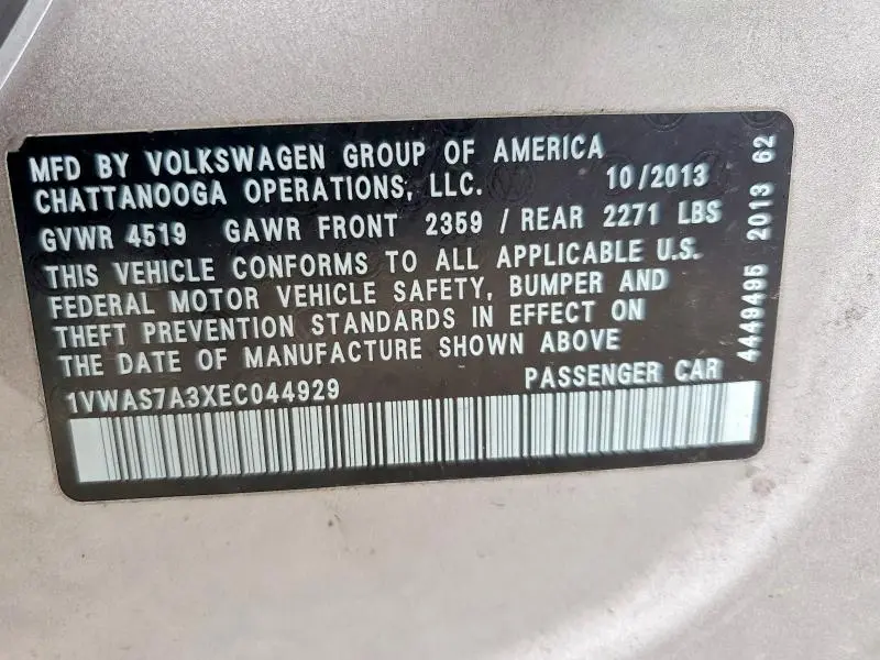 2014 VOLKSWAGEN PASSAT S  