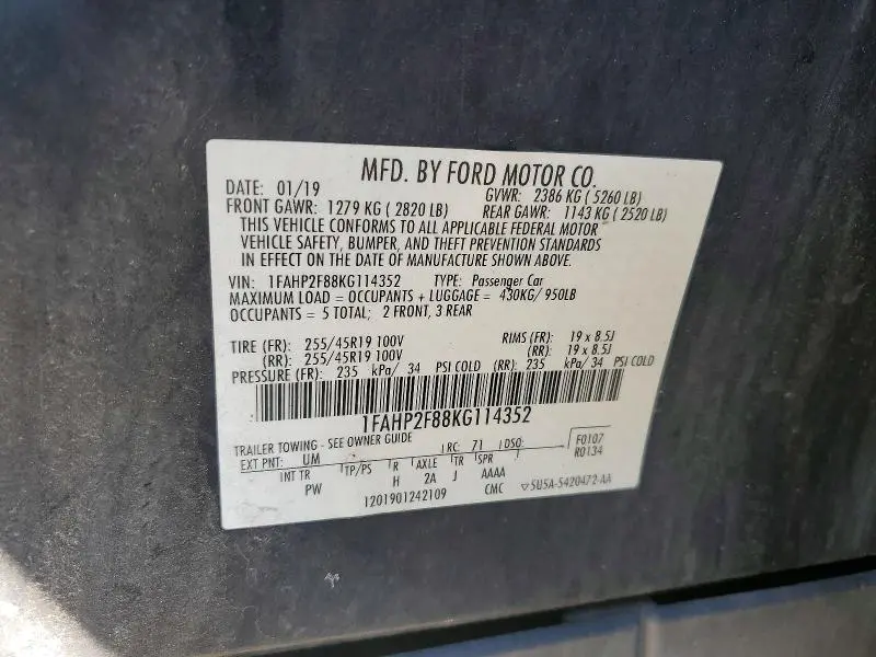 2019 FORD TAURUS LIMITED  