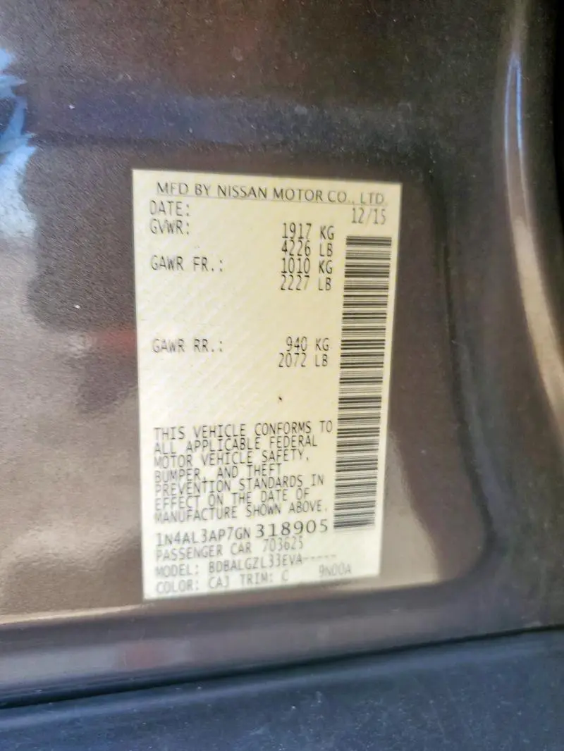 2016 NISSAN ALTIMA 2.5  