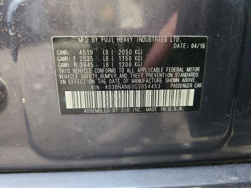2016 SUBARU LEGACY 2.5I LIMITED  