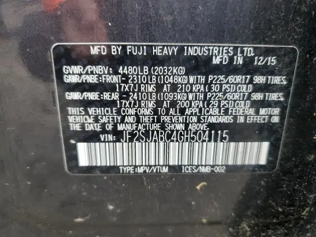 2016 SUBARU FORESTER 2.5I  
