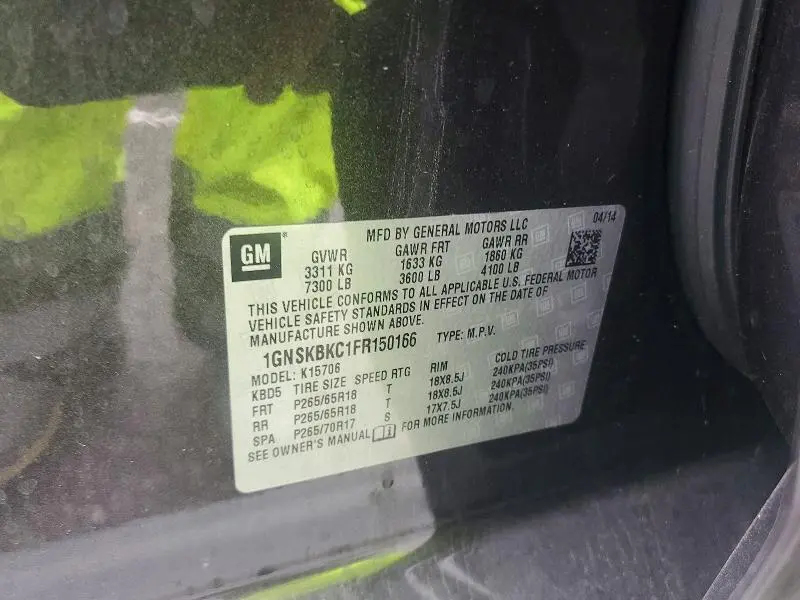 2015 CHEVROLET TAHOE K1500 LT  