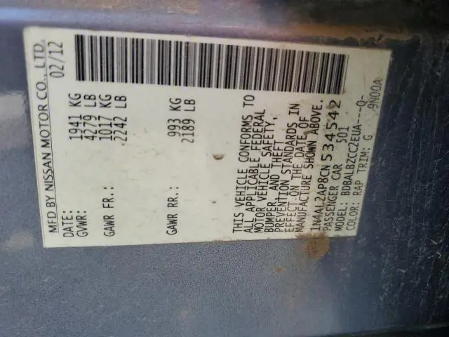 2012 NISSAN ALTIMA BASE  
