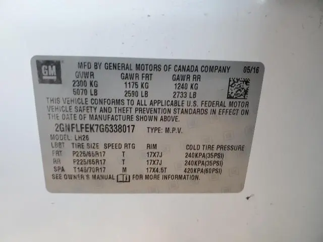 2016 CHEVROLET EQUINOX LT  