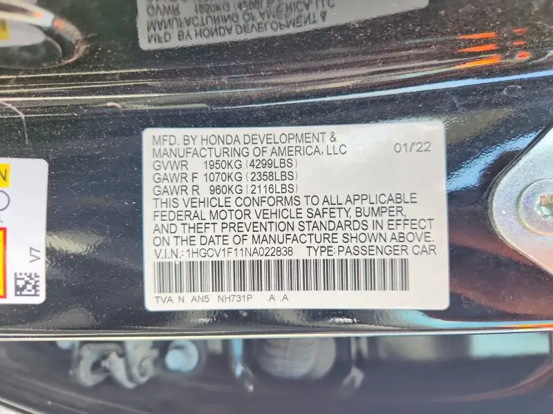 2022 HONDA ACCORD LX  