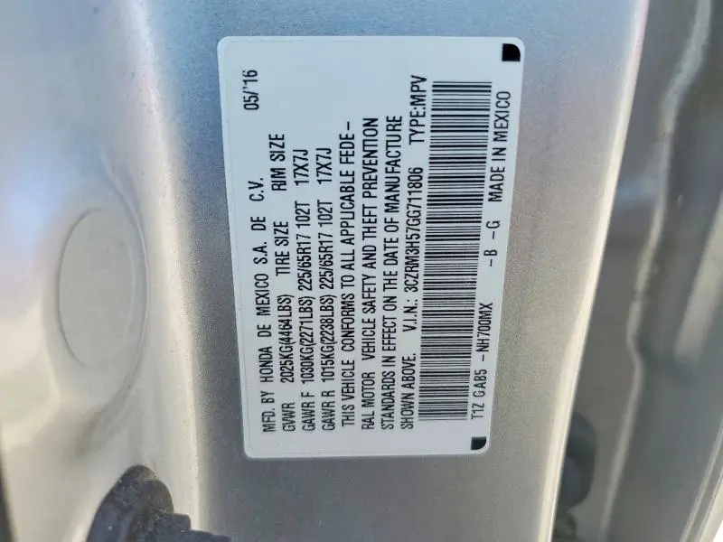 2016 HONDA CR-V EX  