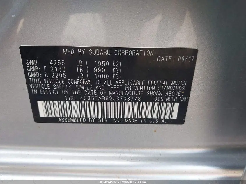 2018 SUBARU IMPREZA 2.0I PREMIUM