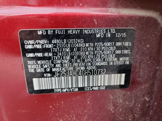 2016 SUBARU FORESTER 2.5I LIMITED  