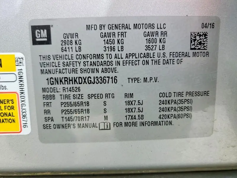 2016 CHEVROLET TRAVERSE LT  