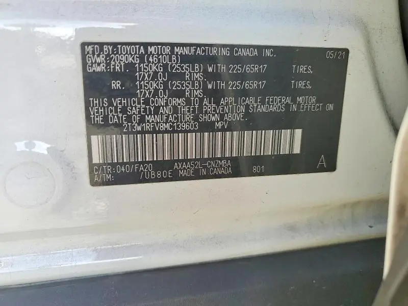 2021 TOYOTA RAV4 XLE  