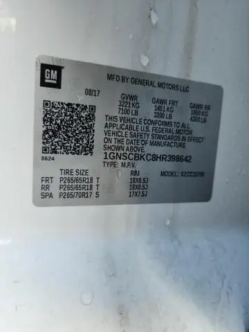 2017 CHEVROLET TAHOE C1500 LT  