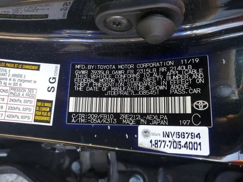 2020 TOYOTA COROLLA LE  