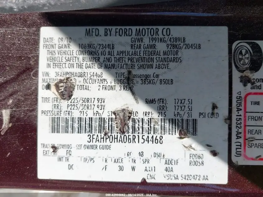 2011 FORD FUSION SE