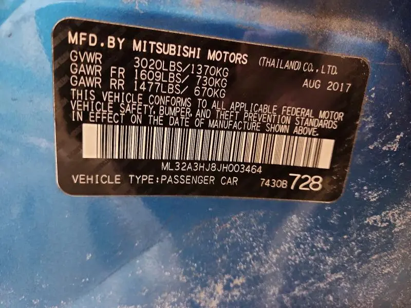2018 MITSUBISHI MIRAGE ES  