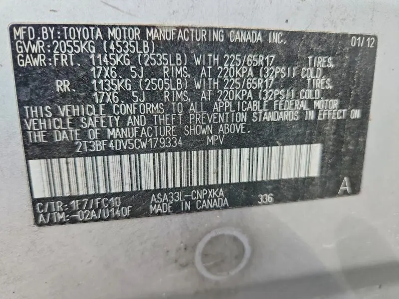 2012 TOYOTA RAV4 BASE  
