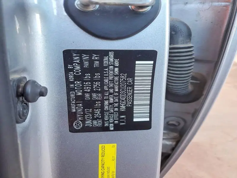 2012 HYUNDAI GENESIS 3.8L  