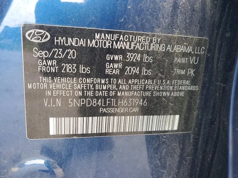 2020 HYUNDAI ELANTRA SEL  
