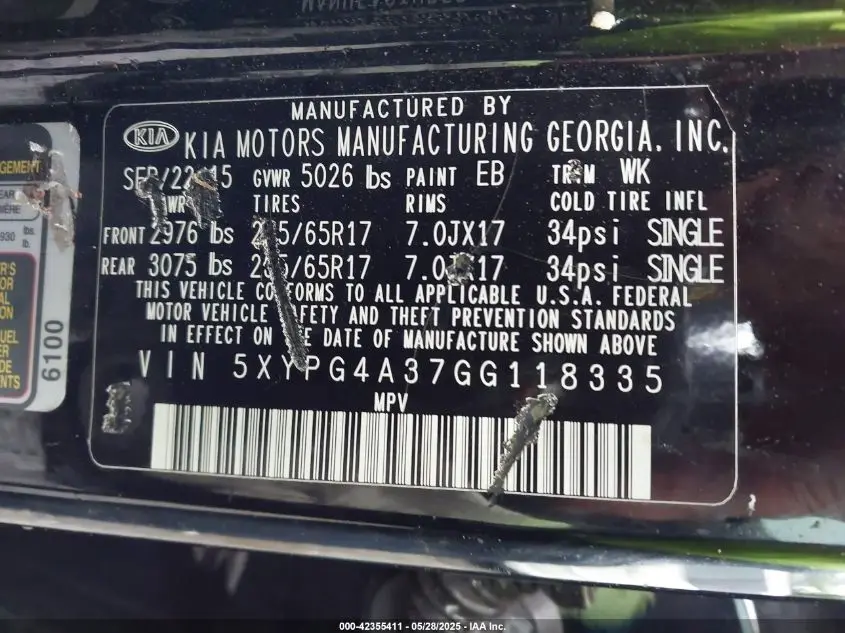 2016 KIA SORENTO 2.4L L