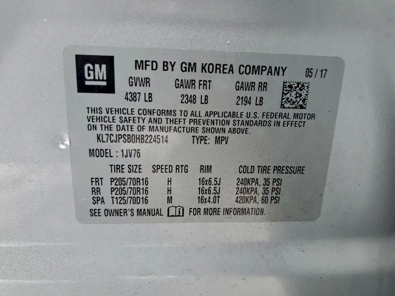 2017 CHEVROLET TRAX 1LT  