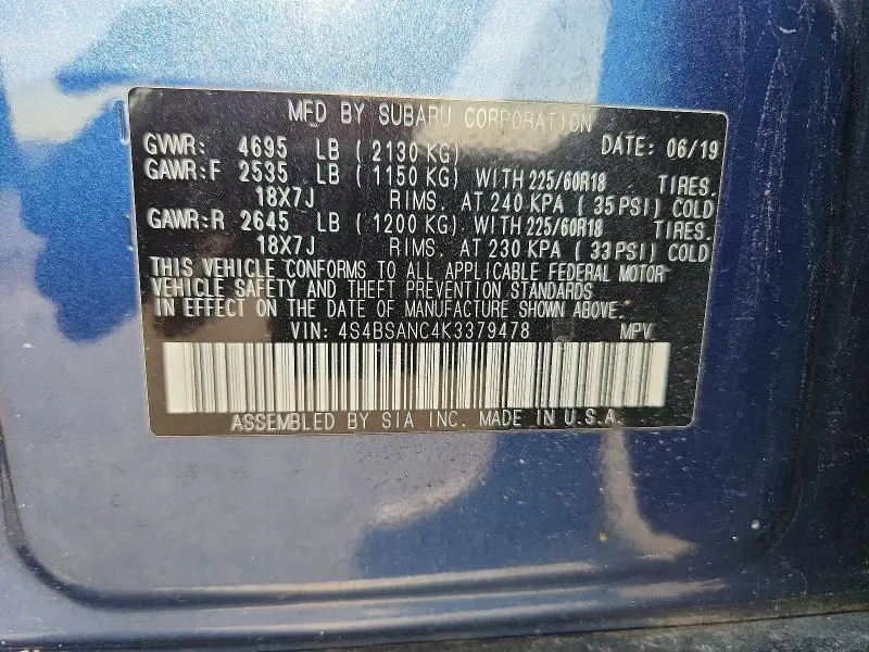 2019 SUBARU OUTBACK 2.5I LIMITED  