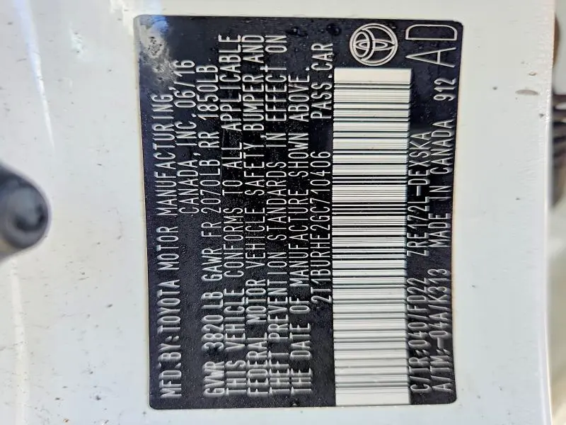 2016 TOYOTA COROLLA L  