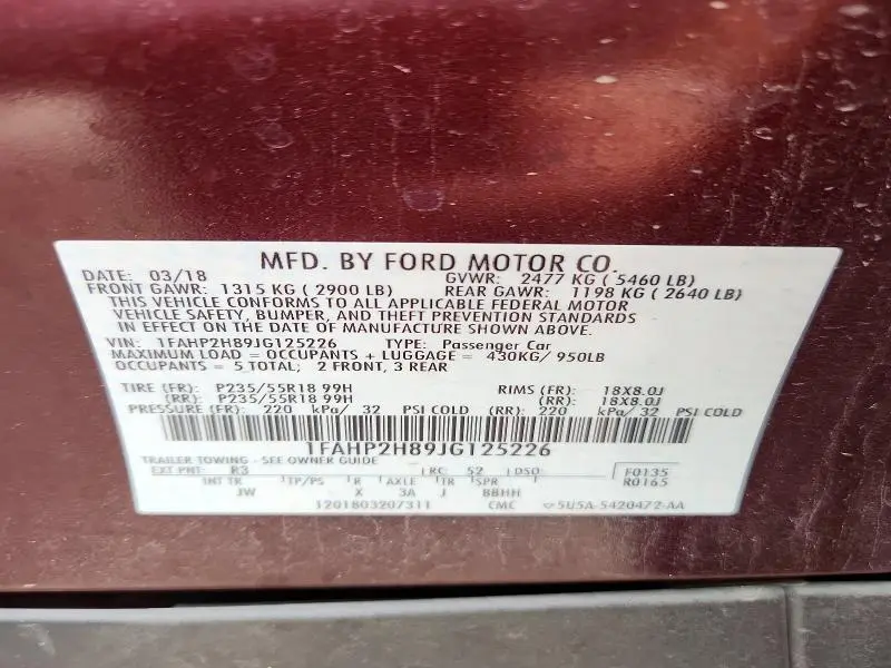 2018 FORD TAURUS SEL  