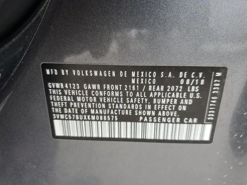 2019 VOLKSWAGEN JETTA S  