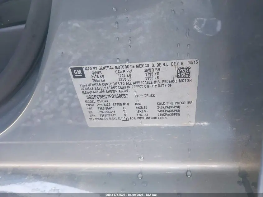 2015 CHEVROLET SILVERADO 1500 1LT