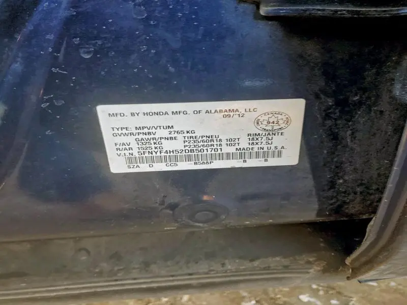 2013 HONDA PILOT EXL  