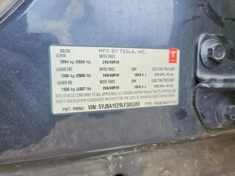 2020 TESLA MODEL S   