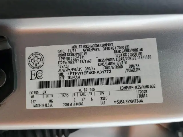 2016 FORD F150 SUPERCREW  