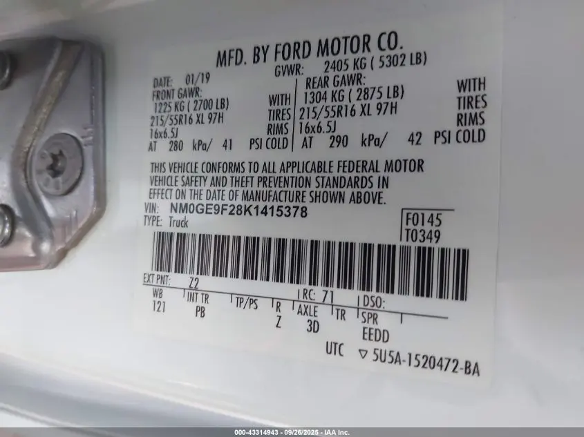 2019 FORD TRANSIT CONNECT XLT