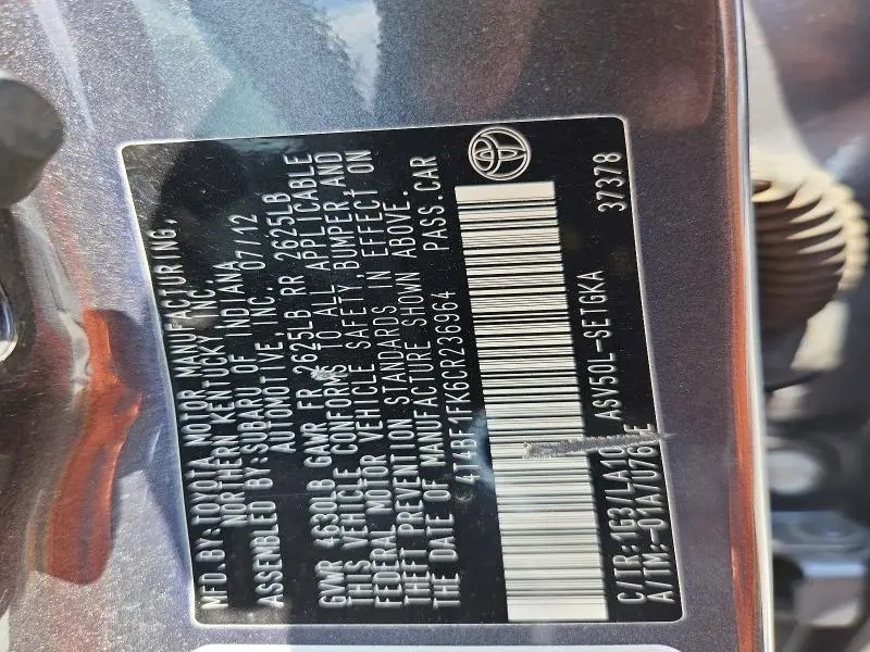 2012 TOYOTA CAMRY XLE  