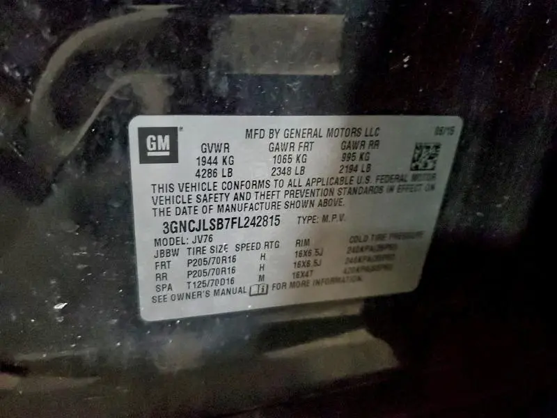 2015 CHEVROLET TRAX 1LT  