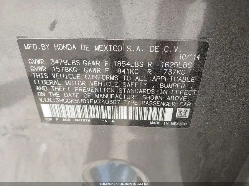 2015 HONDA FIT EX/EX-L